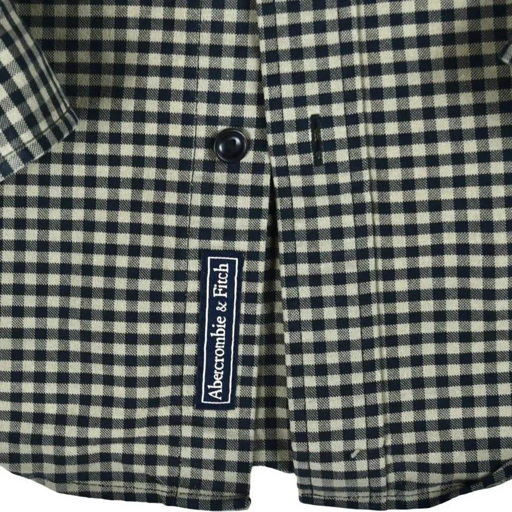 Abercrombie Fitch Shirt XS Tan / Black Plaid Mens Cotton Long Sleeve Button - Picture 6 of 8